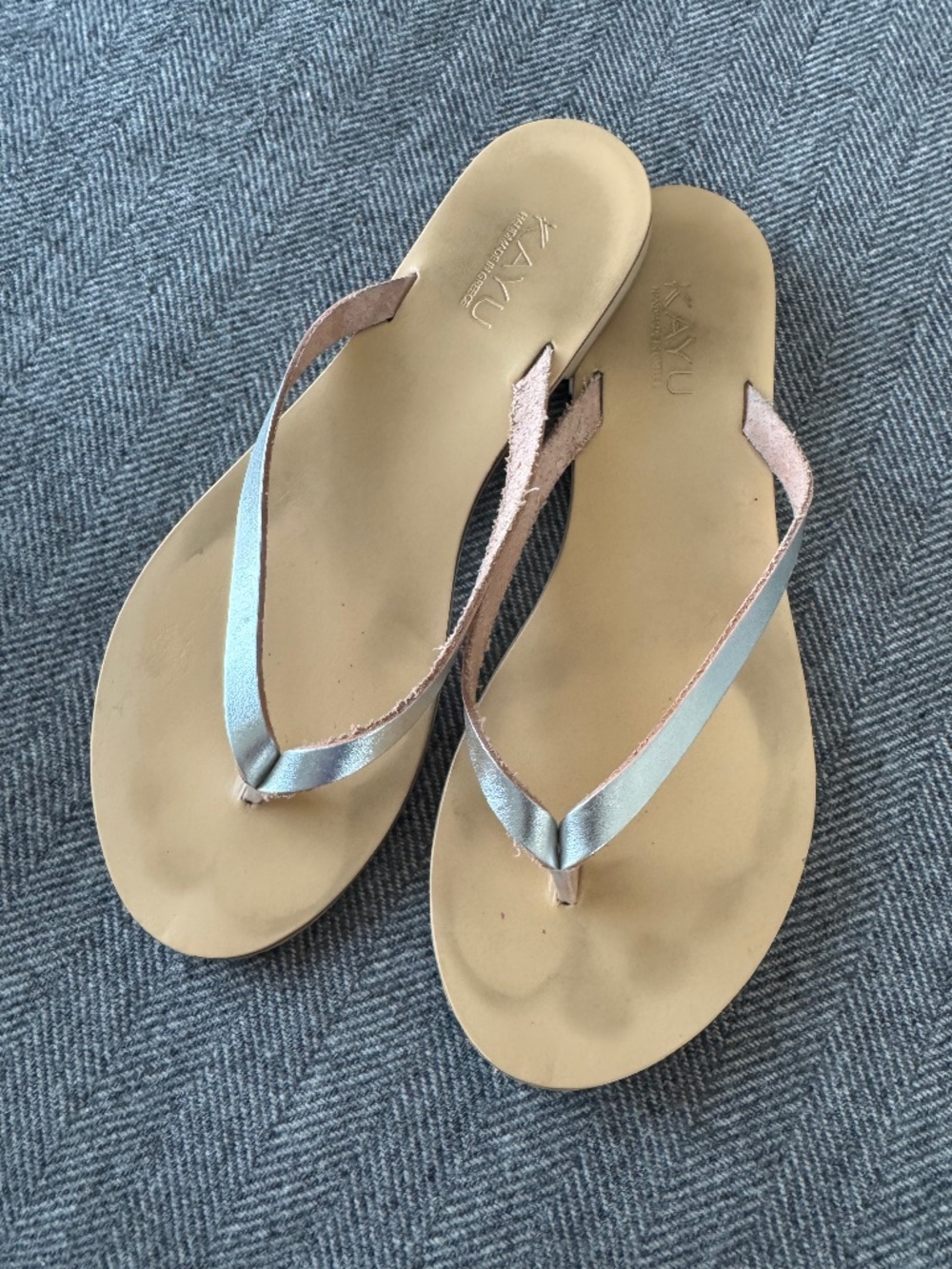 KAYU DESIGNS, SILVER LEATHER SANDALS FROM GREECE
